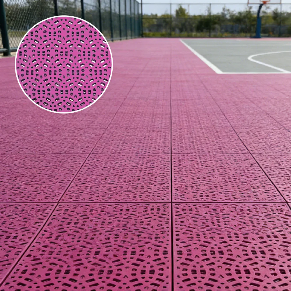 DUNK MASTER Interlocking Sports Floor Tiles - Anti-Slip Shock Absorbing Modular Court Flooring for Basketball Courts 10/20/30 Square Meters - Pink - Image 2