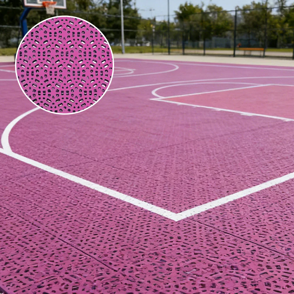 DUNK MASTER Interlocking Sports Floor Tiles - Anti-Slip Shock Absorbing Modular Court Flooring for Basketball Courts 10/20/30 Square Meters - Pink - Image 4