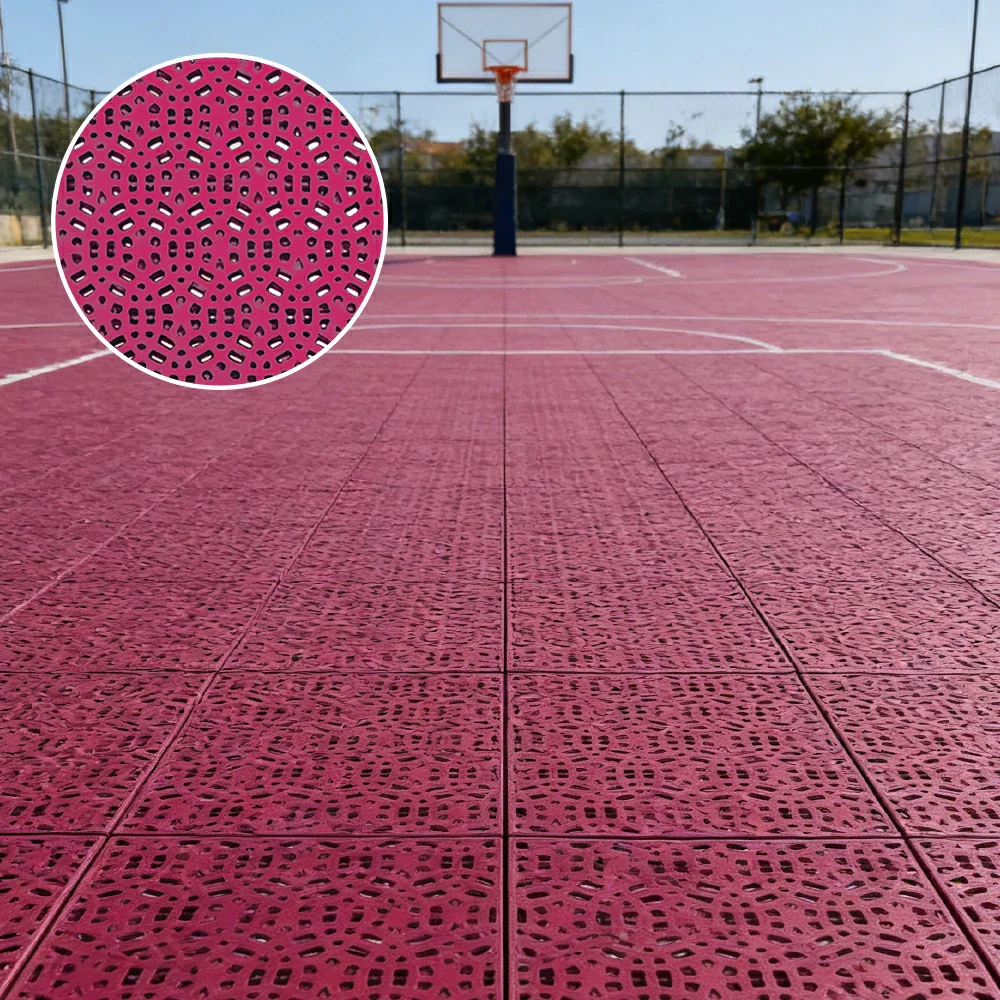 DUNK MASTER Interlocking Sports Floor Tiles - Anti-Slip Shock Absorbing Modular Court Flooring for Basketball Courts 10/20/30 Square Meters - Rose Red - Image 2