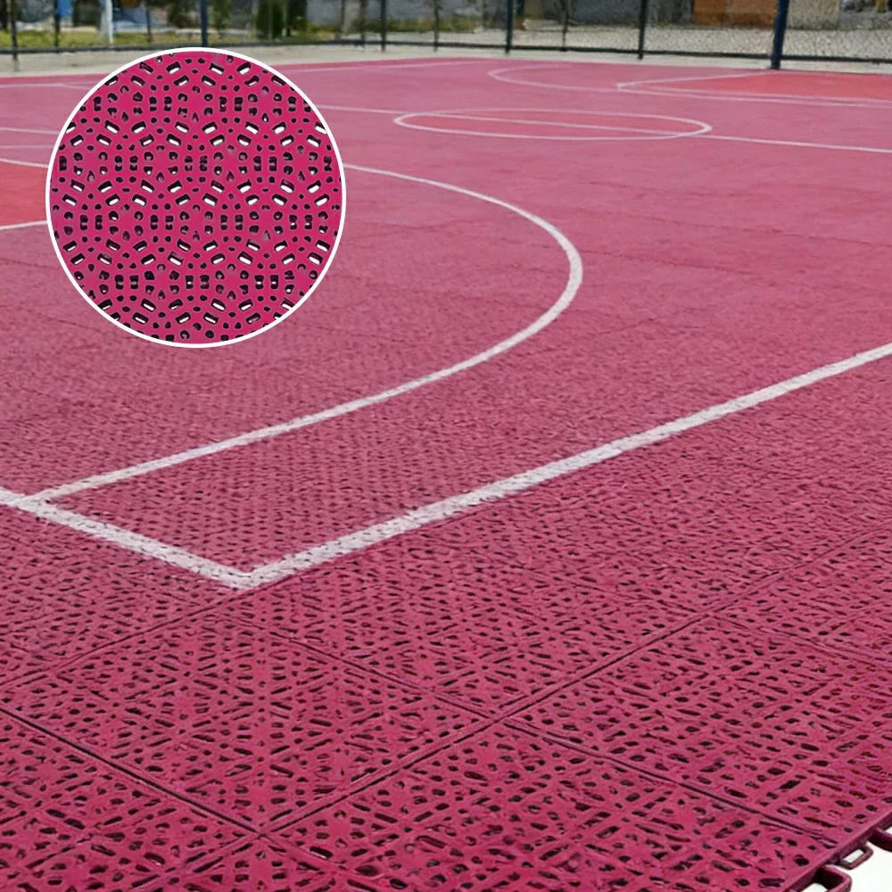 DUNK MASTER Interlocking Sports Floor Tiles - Anti-Slip Shock Absorbing Modular Court Flooring for Basketball Courts 10/20/30 Square Meters - Rose Red - Image 4