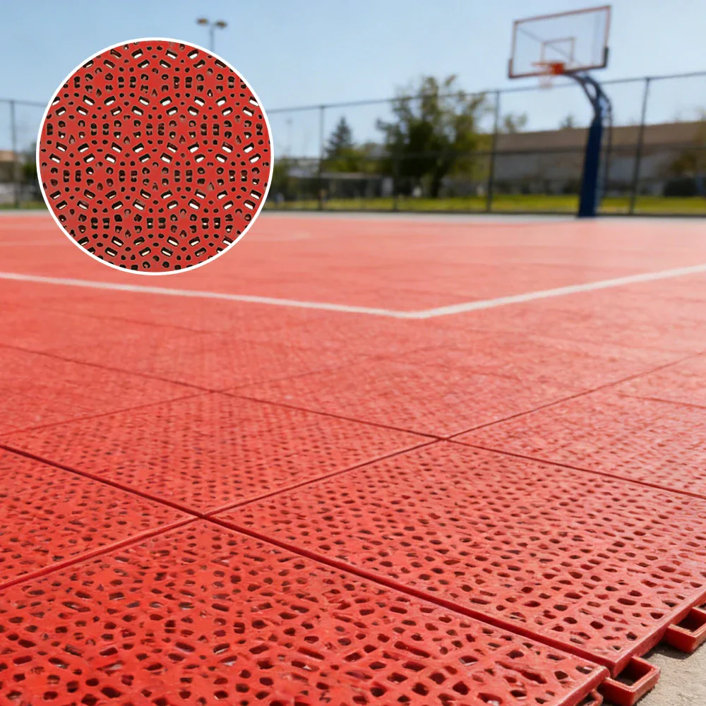 DUNK MASTER Interlocking Sports Floor Tiles - Anti-Slip Shock Absorbing Modular Court Flooring for Basketball Courts 10/20/30 Square Meters - Red - Image 4