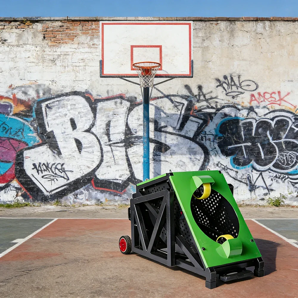 DUNK MASTER Portable Basketball Shooting Machine - Multi-Spot Training, Silicone Tyre Wheels, Professional Training-Grade Rebound System - Green - Image 4