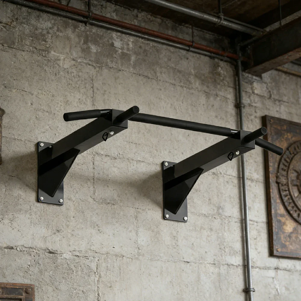 FITPRO Wall Mounted Pull Up Bar Heavy Duty Steel 200kg Capacity Space Saving Upper Body Training Home Gym - Black - Image 2