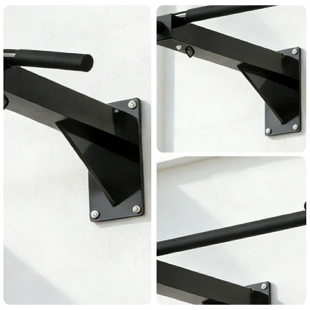 FITPRO Wall Mounted Pull Up Bar Heavy Duty Steel 200kg Capacity Space Saving Upper Body Training Home Gym - Black - Image 3
