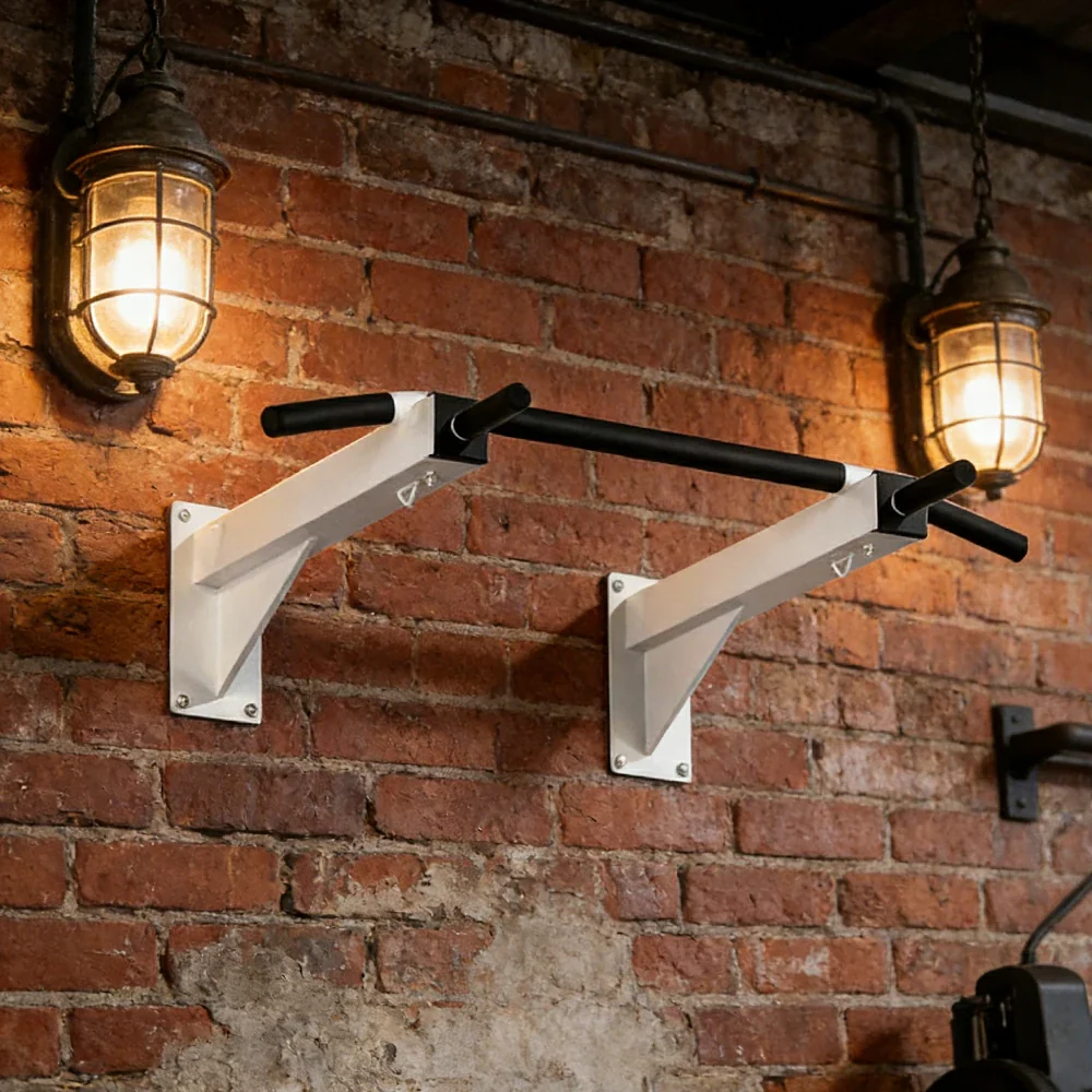 FITPRO Wall Mounted Pull Up Bar Heavy Duty Steel 200kg Capacity Space Saving Upper Body Training Home Gym - White - Image 2