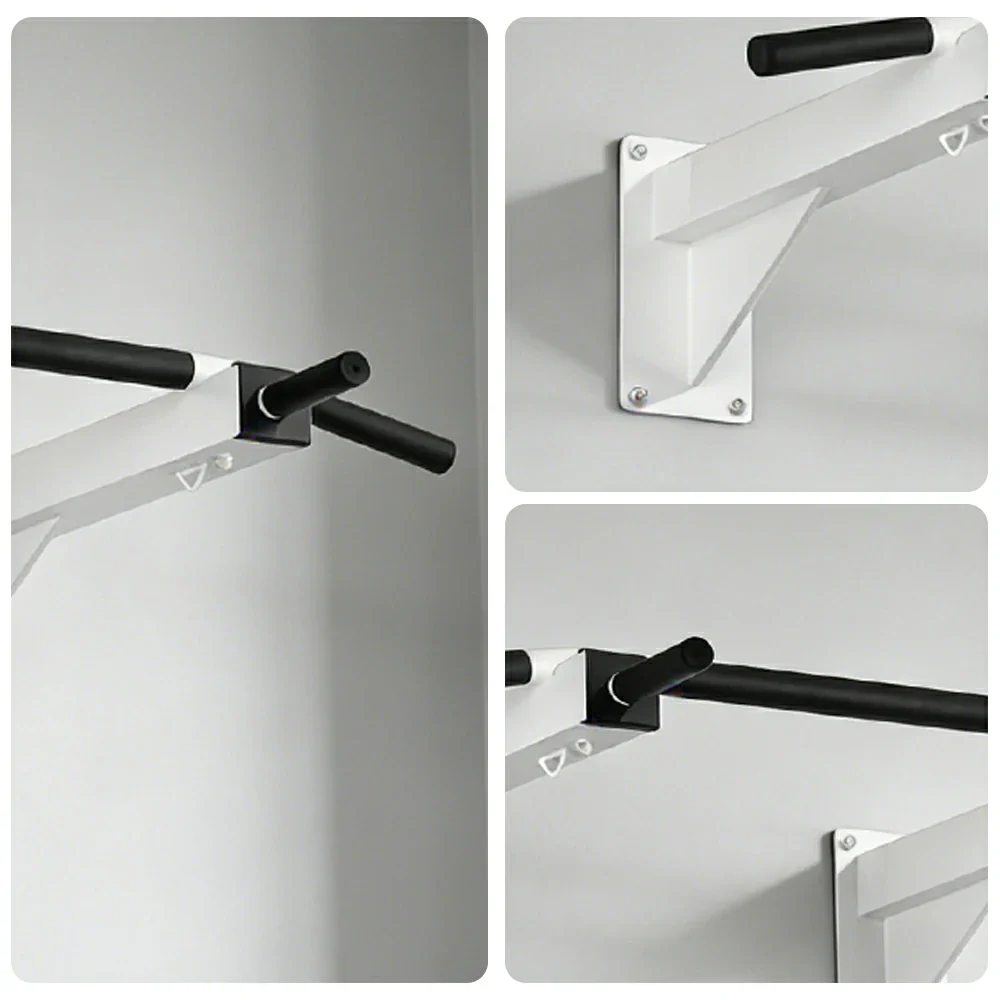 FITPRO Wall Mounted Pull Up Bar Heavy Duty Steel 200kg Capacity Space Saving Upper Body Training Home Gym - White - Image 3