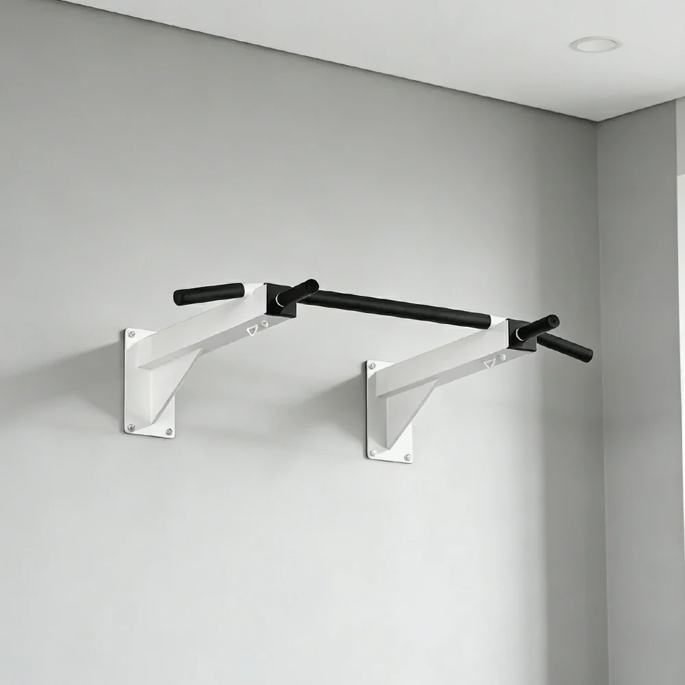 FITPRO Wall Mounted Pull Up Bar Heavy Duty Steel 200kg Capacity Space Saving Upper Body Training Home Gym - White - Image 4