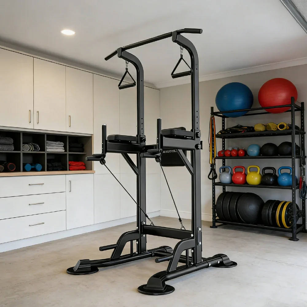 FITPRO Power Tower Multi-Function Strength Training Heavy Duty Steel 750kg Capacity Stable Home Gym Station - Black - Image 2