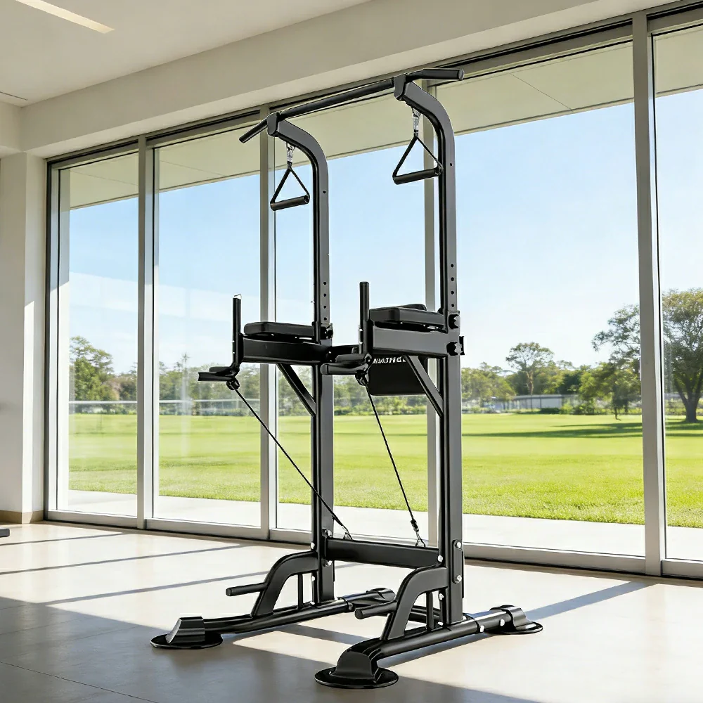 FITPRO Power Tower Multi-Function Strength Training Heavy Duty Steel 750kg Capacity Stable Home Gym Station - Black - Image 4