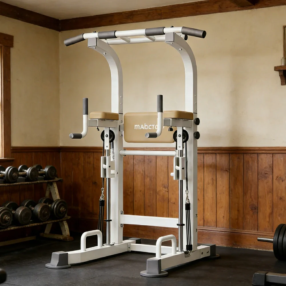 FITPRO Power Tower Pull Up Bar Station Adjustable Height Heavy Duty Steel Frame Multi-Function Strength Training Home Gym - White - Image 4