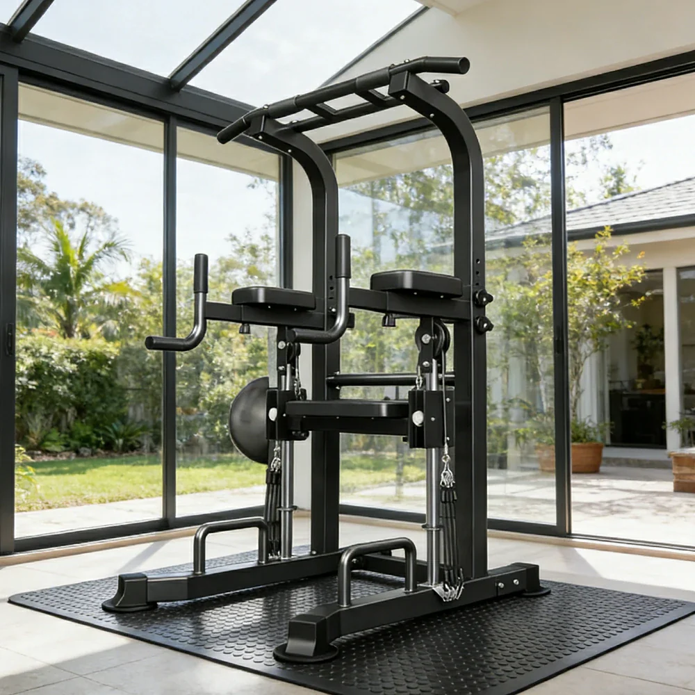 FITPRO Power Tower Pull Up Bar Station Adjustable Height Heavy Duty Steel Frame Multi-Function Strength Training Home Gym - Black - Image 2