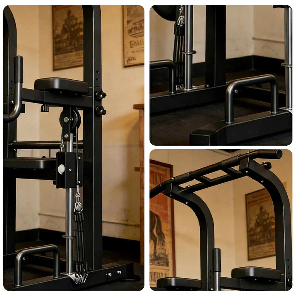 FITPRO Power Tower Pull Up Bar Station Adjustable Height Heavy Duty Steel Frame Multi-Function Strength Training Home Gym - Black - Image 3