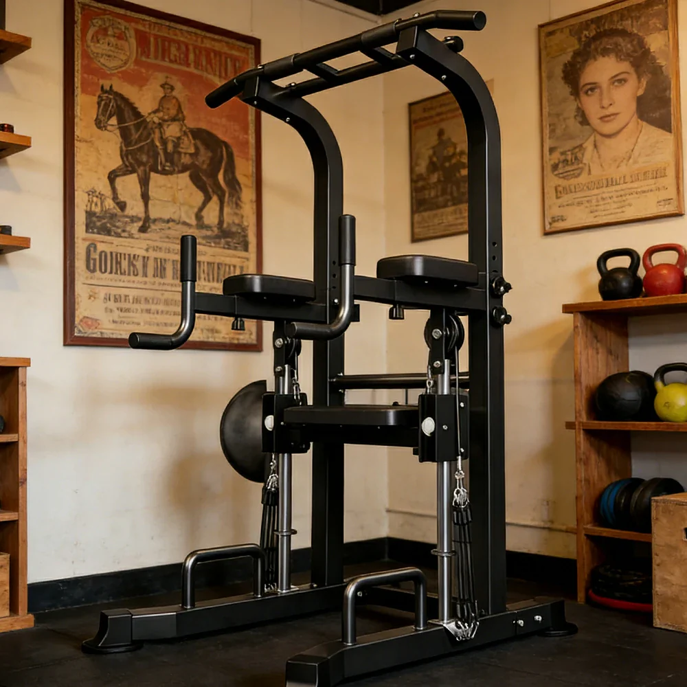 FITPRO Power Tower Pull Up Bar Station Adjustable Height Heavy Duty Steel Frame Multi-Function Strength Training Home Gym - Black - Image 4