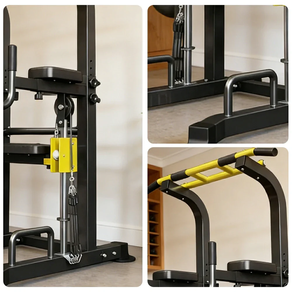 FITPRO Power Tower Pull Up Bar Station Adjustable Height Heavy Duty Steel Frame Multi-Function Strength Training Home Gym - Black&Yellow - Image 3