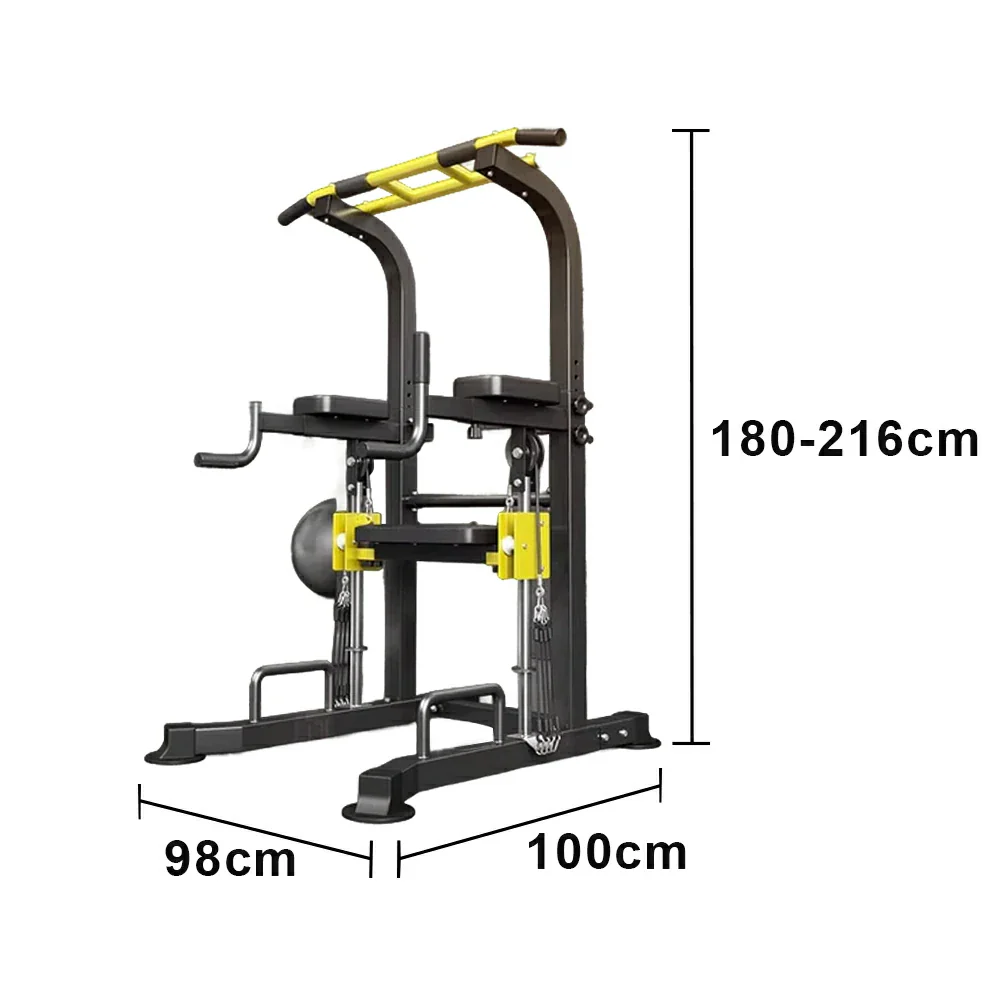 FITPRO Power Tower Pull Up Bar Station Adjustable Height Heavy Duty Steel Frame Multi-Function Strength Training Home Gym - Black&Yellow - Image 5