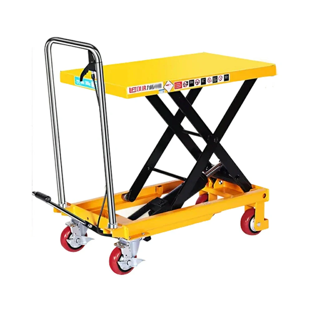 GROVIA Single Scissor Lift Table Trolley - 200kg Load, 0.72m Lift Height, Wide Platform 700x450mm, Hydraulic Mobile Design - Yellow