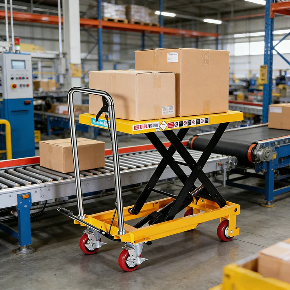 GROVIA Single Scissor Lift Table Trolley - 200kg Load, 0.72m Lift Height, Wide Platform 700x450mm, Hydraulic Mobile Design - Yellow - Image 2