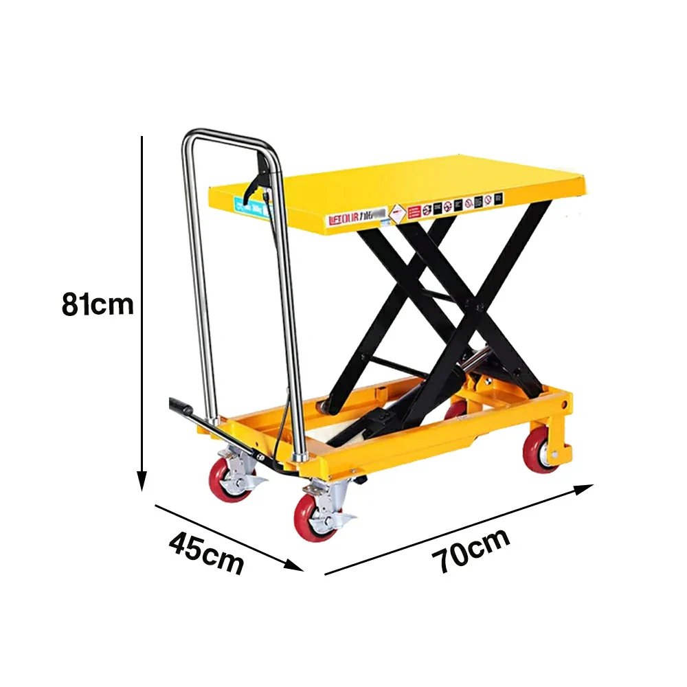 GROVIA Single Scissor Lift Table Trolley - 200kg Load, 0.72m Lift Height, Wide Platform 700x450mm, Hydraulic Mobile Design - Yellow - Image 5