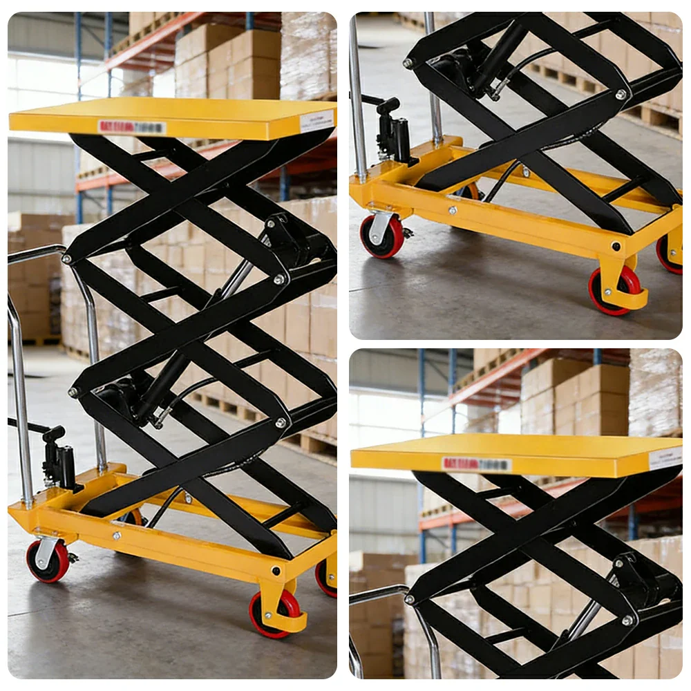 GROVIA Triple Scissor Lift Table Trolley - 500kg Load, 2.0m Lift Height, Wide Platform Design, Heavy-Duty Hydraulic Mobile Lift - Yellow - Image 3