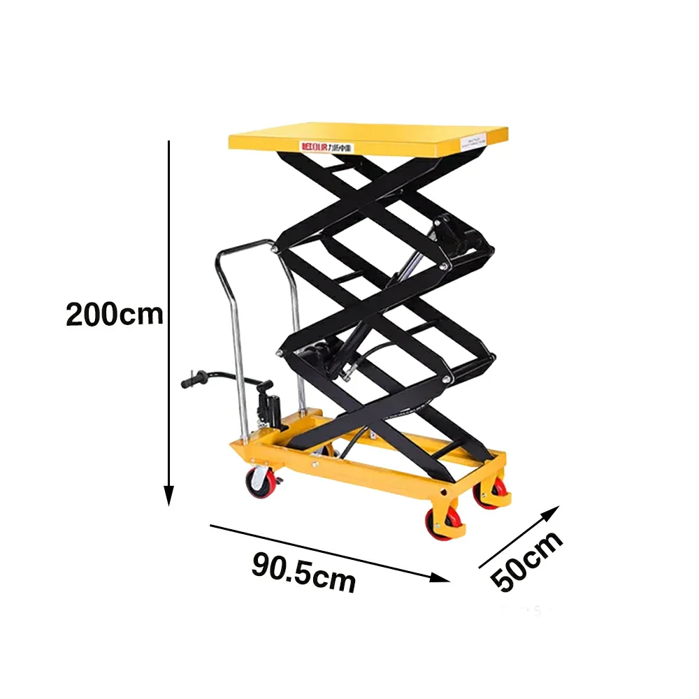 GROVIA Triple Scissor Lift Table Trolley - 500kg Load, 2.0m Lift Height, Wide Platform Design, Heavy-Duty Hydraulic Mobile Lift - Yellow - Image 5
