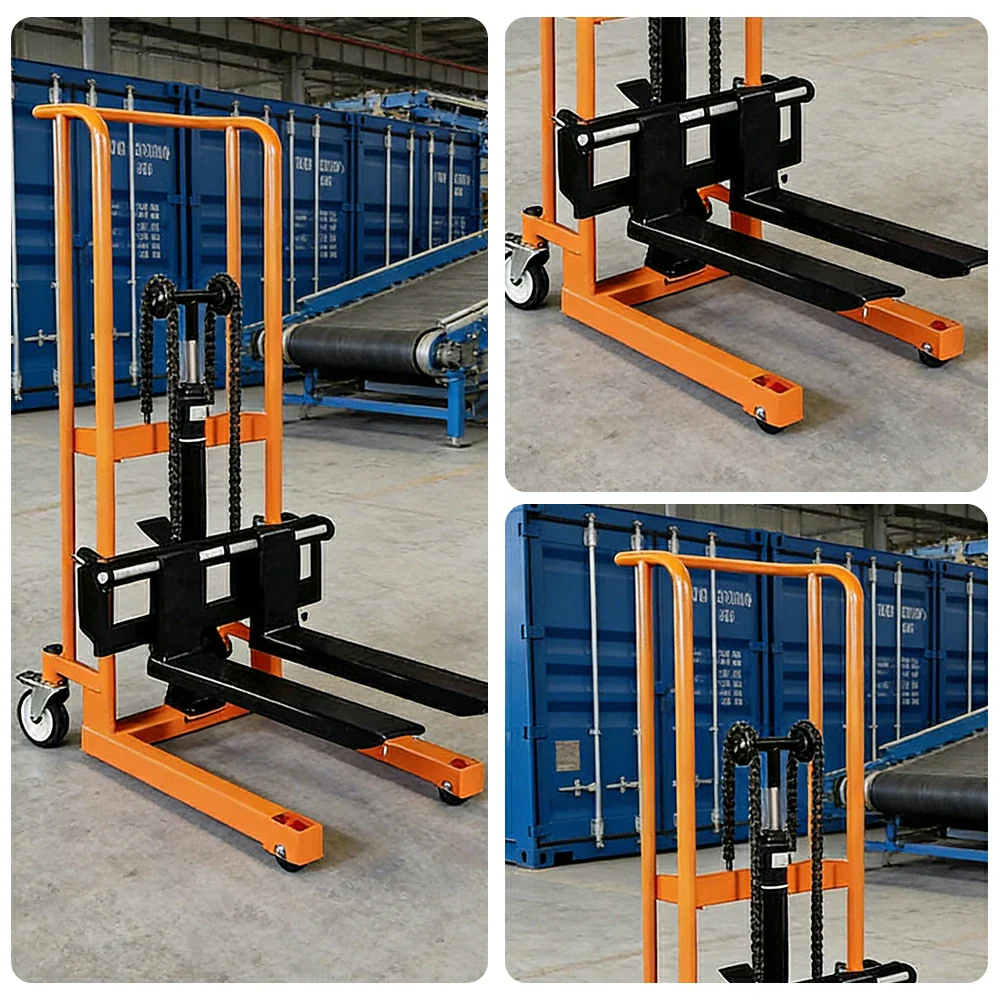 GROVIA Manual Lift Stacker - 400kg Load, 0.9/1.2m Lift Height, Swivel Castors, Open Fork Design, Warehouse Handling Equipment - Orange - Image 3