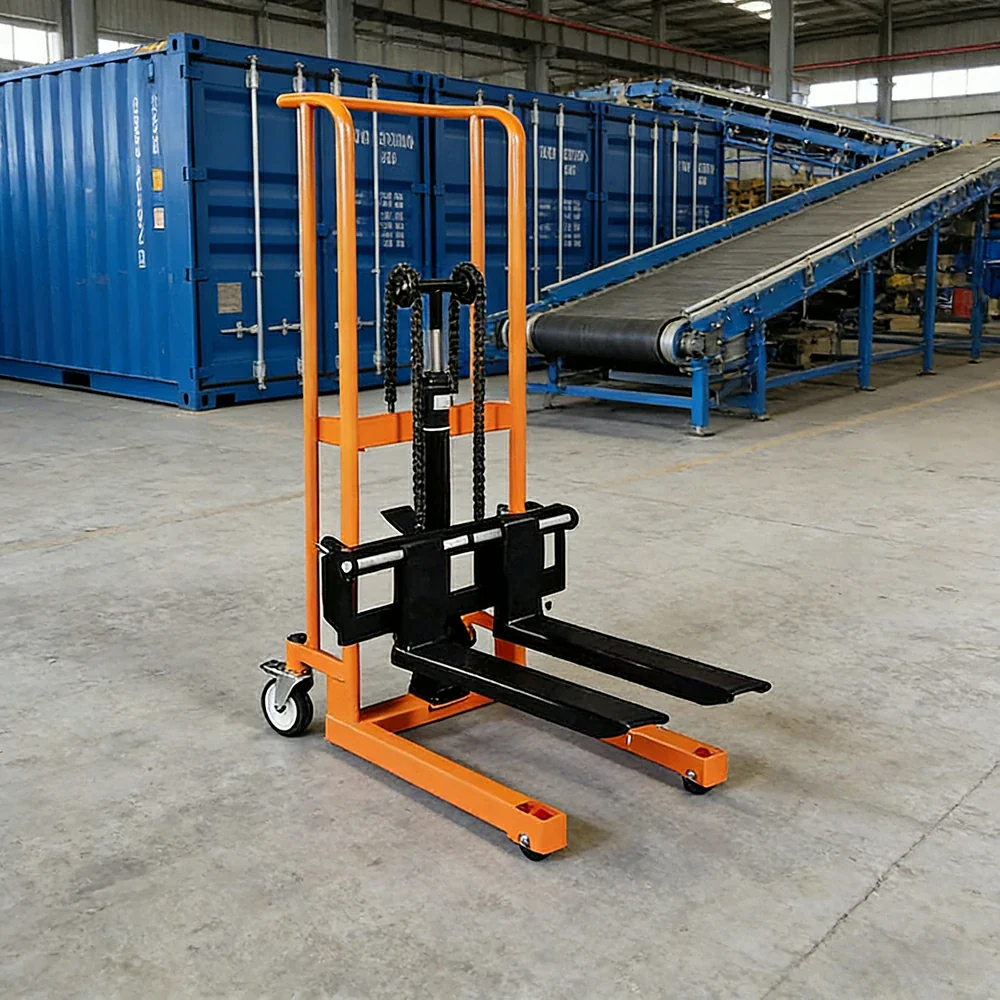 GROVIA Manual Lift Stacker - 400kg Load, 0.9/1.2m Lift Height, Swivel Castors, Open Fork Design, Warehouse Handling Equipment - Orange - Image 4