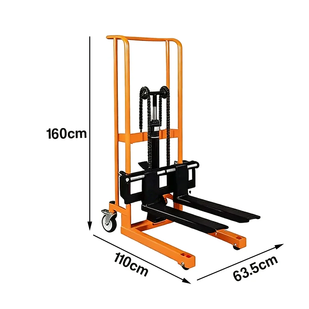 GROVIA Manual Lift Stacker - 400kg Load, 0.9/1.2m Lift Height, Swivel Castors, Open Fork Design, Warehouse Handling Equipment - Orange - Image 6
