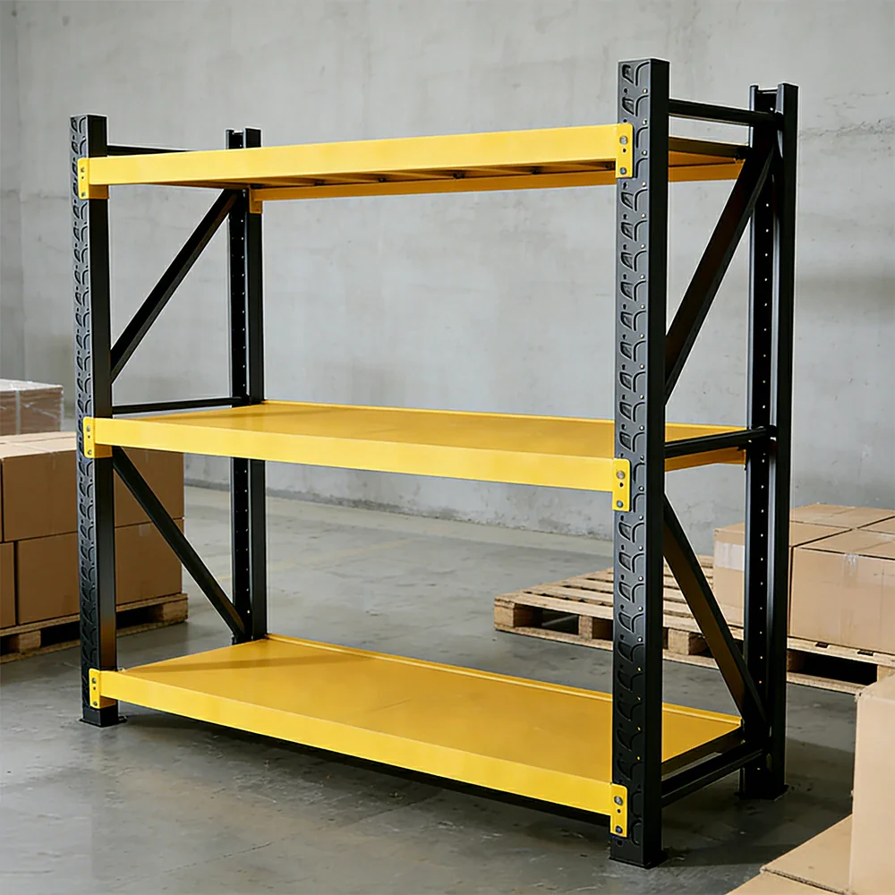 GROVIA 3-Tier 100/120cm Storage Shelving Rack, Heavy-Duty Steel Frame, Screw-Free Assembly, Stable Triangular Support - Black&Yellow - Image 4
