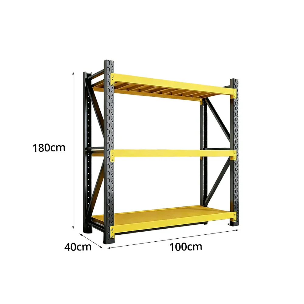 GROVIA 3-Tier 100/120cm Storage Shelving Rack, Heavy-Duty Steel Frame, Screw-Free Assembly, Stable Triangular Support - Black&Yellow - Image 5