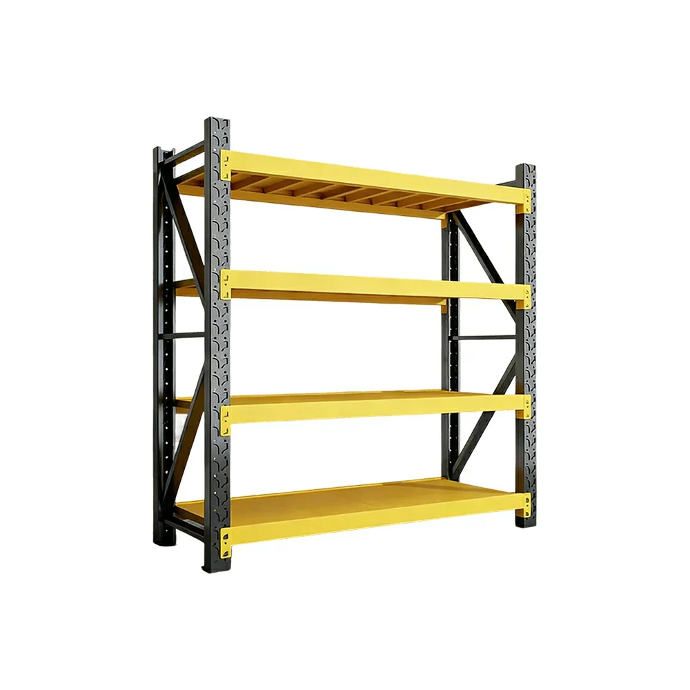 GROVIA 4-Tier 100/120cm Storage Shelving Rack, Heavy-Duty Steel Frame, Screw-Free Assembly, Stable Triangular Support - Black&Yellow