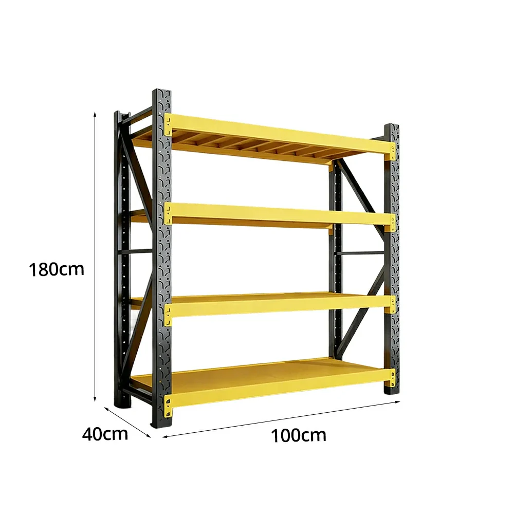 GROVIA 4-Tier 100/120cm Storage Shelving Rack, Heavy-Duty Steel Frame, Screw-Free Assembly, Stable Triangular Support - Black&Yellow - Image 5