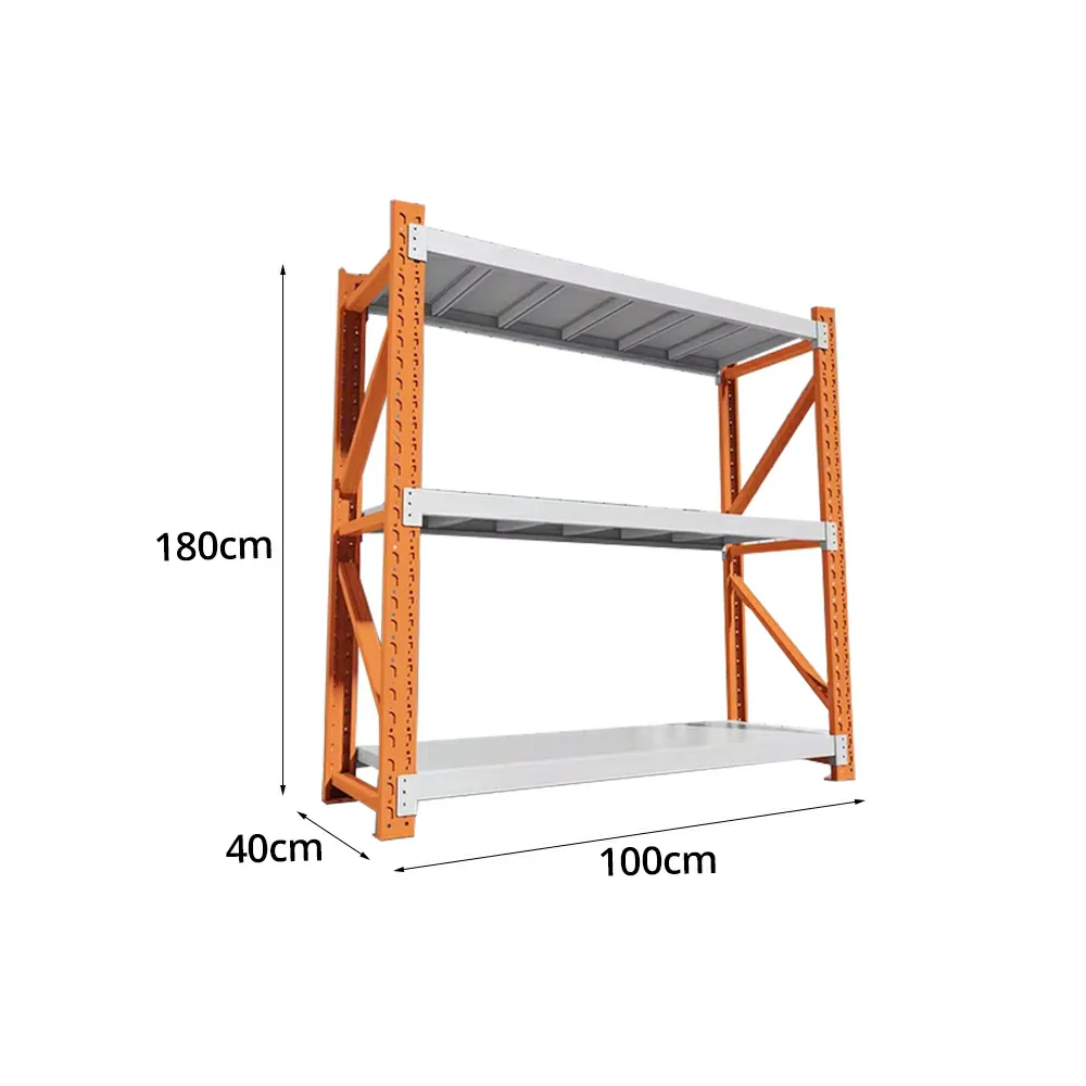 GROVIA 3-Tier 100/120cm Storage Shelving Rack, Heavy-Duty Steel Frame, Screw-Free Assembly, Stable Triangular Support - White&Orange - Image 5