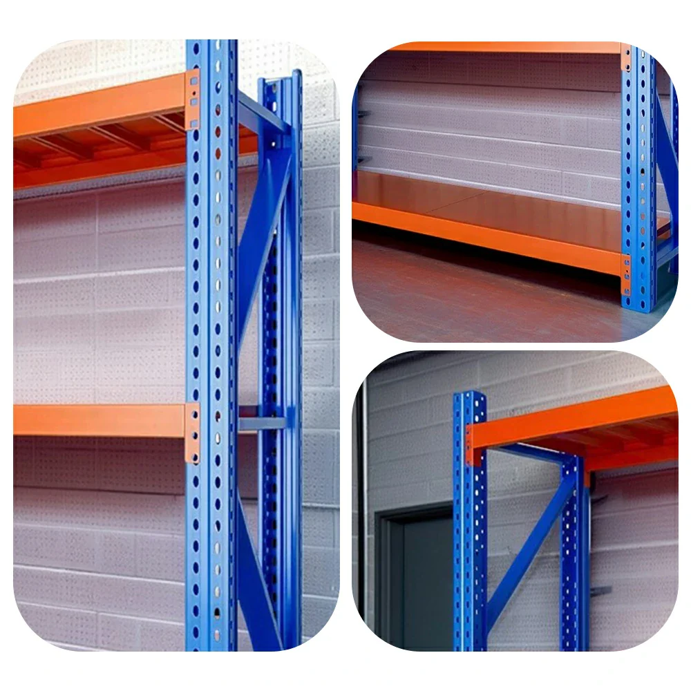 GROVIA 3-Tier 100/120cm Storage Shelving Rack, Heavy-Duty Steel Frame, Screw-Free Assembly, Stable Triangular Support - Blue&Orange - Image 3
