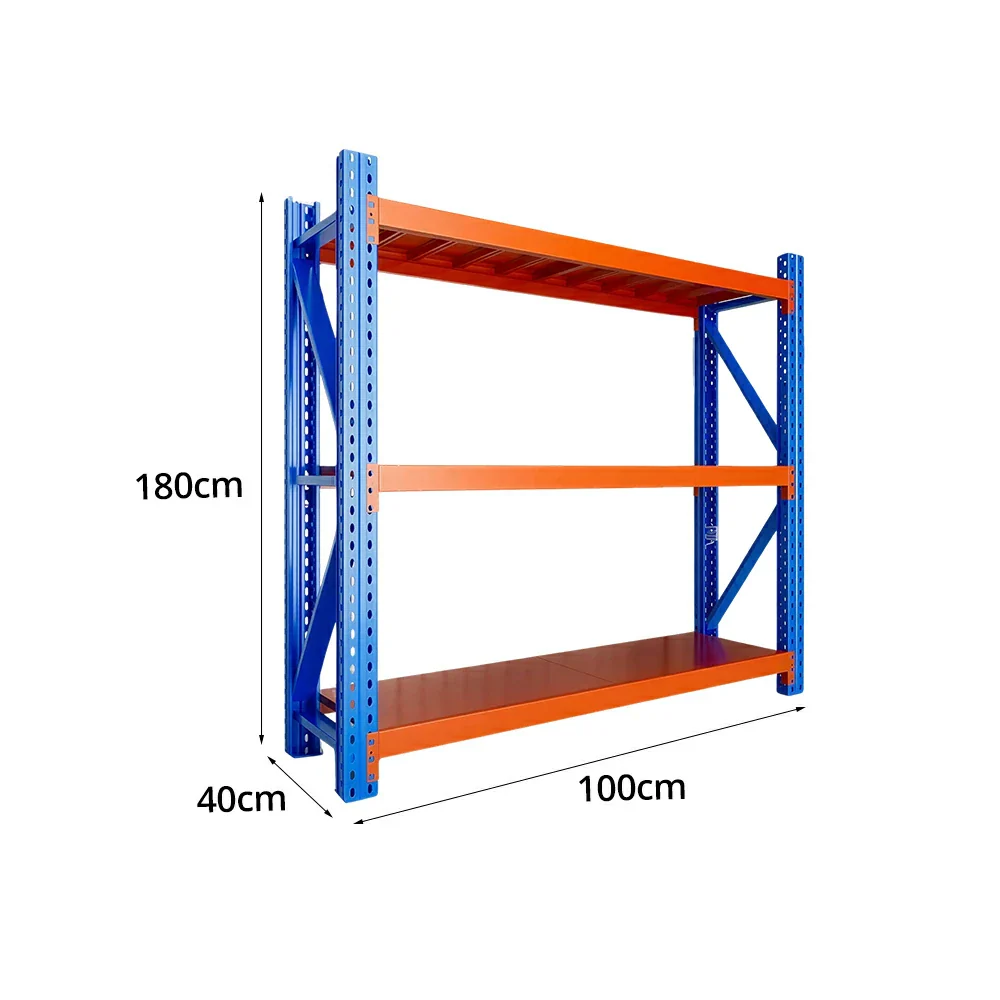 GROVIA 3-Tier 100/120cm Storage Shelving Rack, Heavy-Duty Steel Frame, Screw-Free Assembly, Stable Triangular Support - Blue&Orange - Image 5