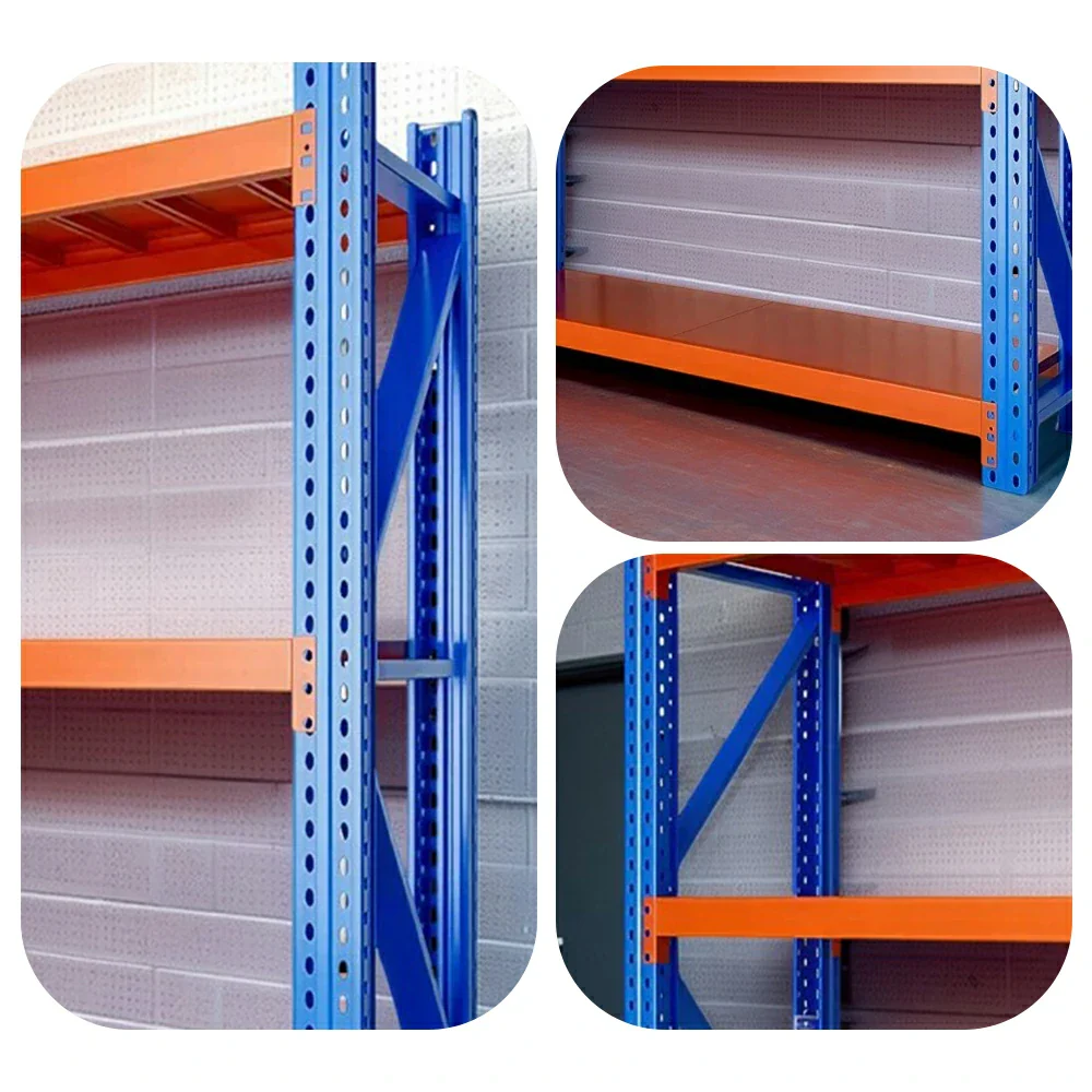 GROVIA 4-Tier 100/120cm Storage Shelving Rack, Heavy-Duty Steel Frame, Screw-Free Assembly, Stable Triangular Support - Blue&Orange - Image 3