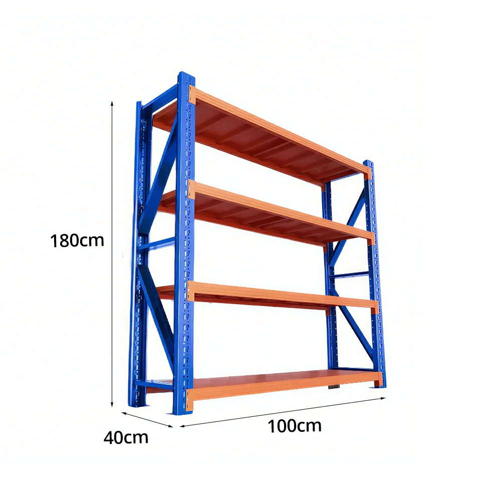 GROVIA 4-Tier 100/120cm Storage Shelving Rack, Heavy-Duty Steel Frame, Screw-Free Assembly, Stable Triangular Support - Blue&Orange - Image 5