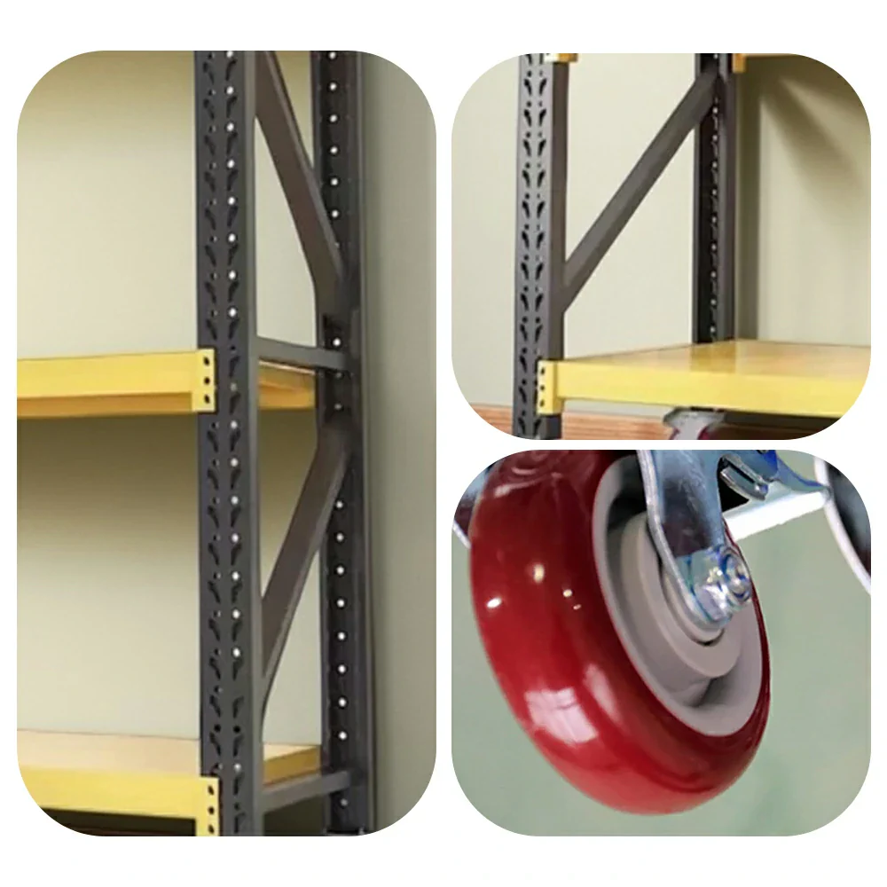GROVIA 3-Tier 100/120cm Storage Shelving Rack, Screw-Free Steel Frame, Swivel Castors with Brakes, Stable Design - Black&Yellow - Image 3