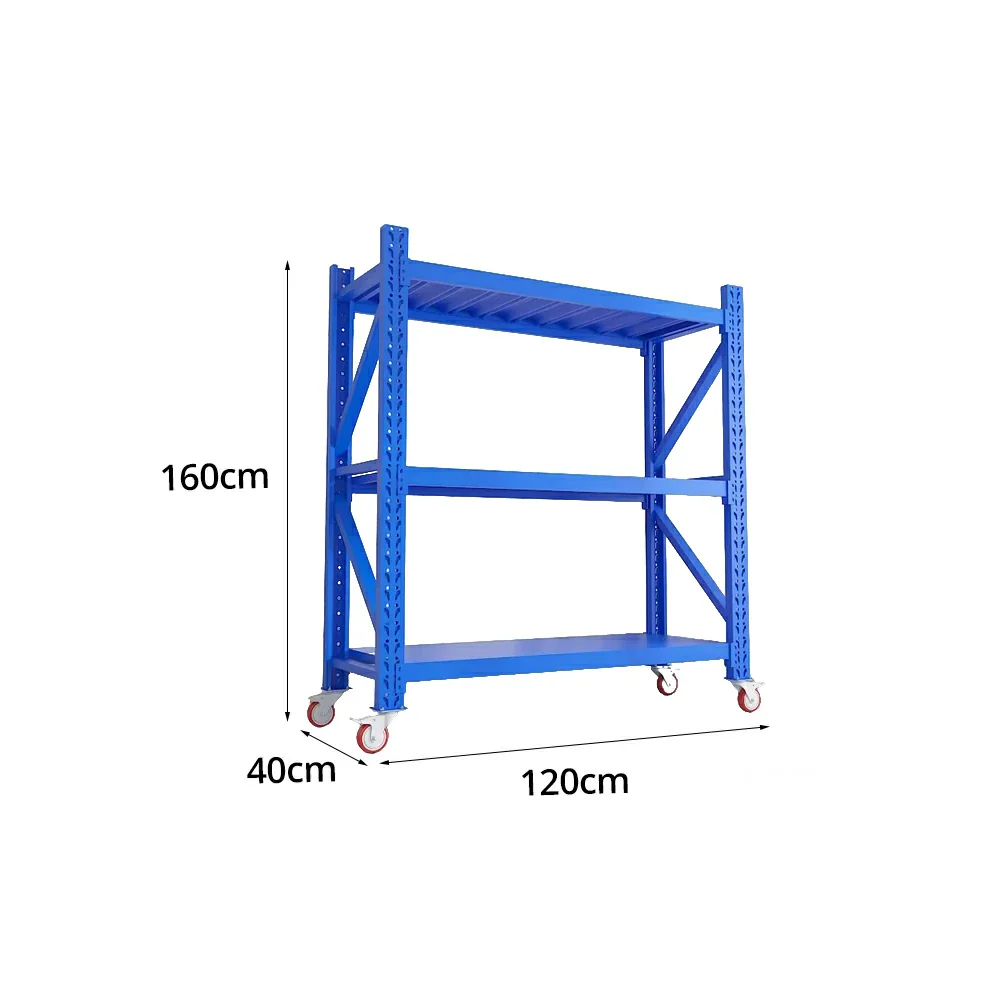 GROVIA 3-Tier 100/120cm Storage Shelving Rack, Screw-Free Steel Frame, Swivel Castors with Brakes, Stable Design - Blue - Image 6