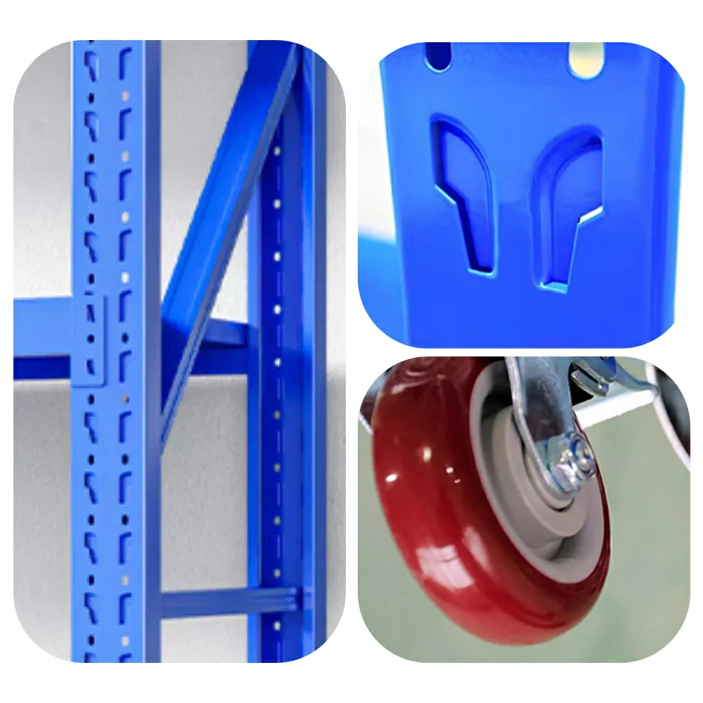 GROVIA 4-Tier 100/120cm Storage Shelving Rack, Screw-Free Steel Frame, Swivel Castors with Brakes, Stable Design - Blue - Image 3
