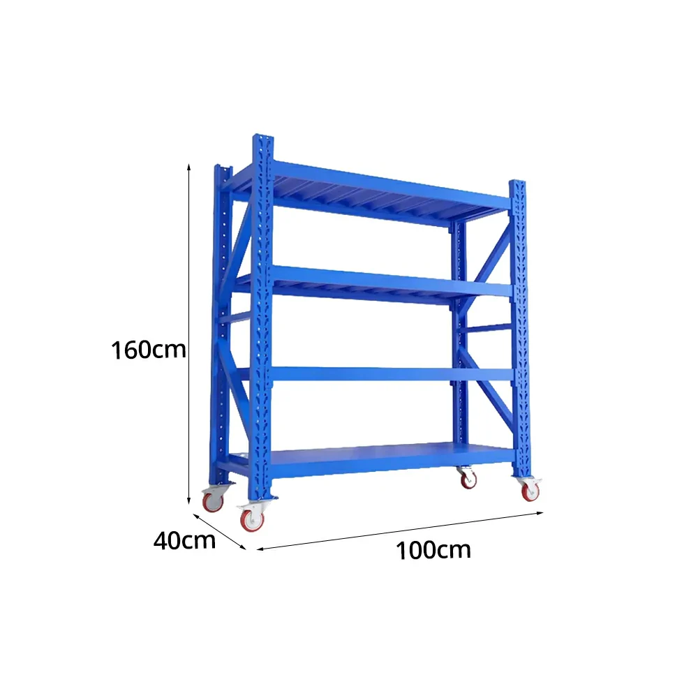 GROVIA 4-Tier 100/120cm Storage Shelving Rack, Screw-Free Steel Frame, Swivel Castors with Brakes, Stable Design - Blue - Image 5