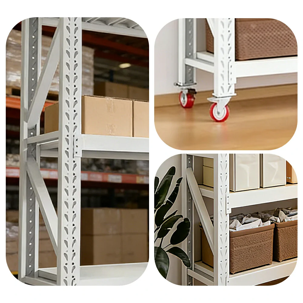 GROVIA 3-Tier 100/120cm Storage Shelving Rack, Screw-Free Steel Frame, Swivel Castors with Brakes, Stable Design - White - Image 3