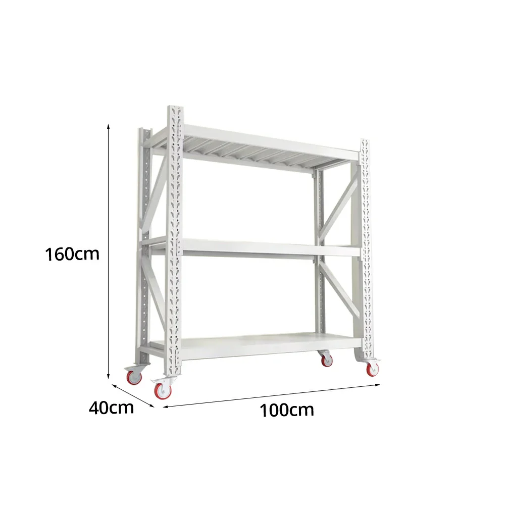 GROVIA 3-Tier 100/120cm Storage Shelving Rack, Screw-Free Steel Frame, Swivel Castors with Brakes, Stable Design - White - Image 5