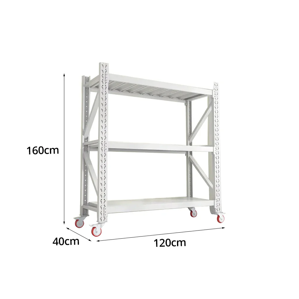 GROVIA 3-Tier 100/120cm Storage Shelving Rack, Screw-Free Steel Frame, Swivel Castors with Brakes, Stable Design - White - Image 6