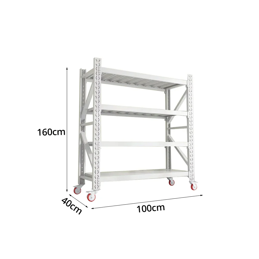 GROVIA 4-Tier 100/120cm Storage Shelving Rack, Screw-Free Steel Frame, Swivel Castors with Brakes, Stable Design - White - Image 5