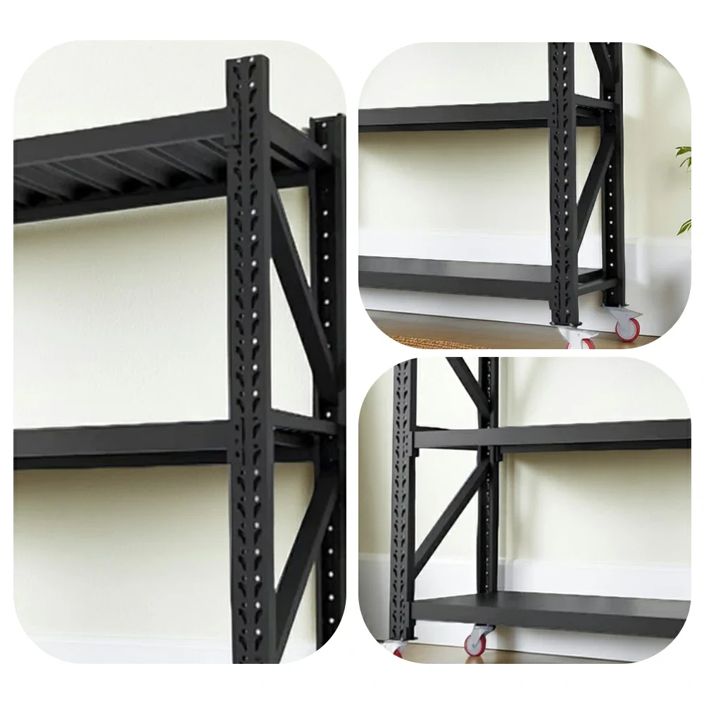 GROVIA 3-Tier 100/120cm Storage Shelving Rack, Screw-Free Steel Frame, Swivel Castors with Brakes, Stable Design - Black - Image 3