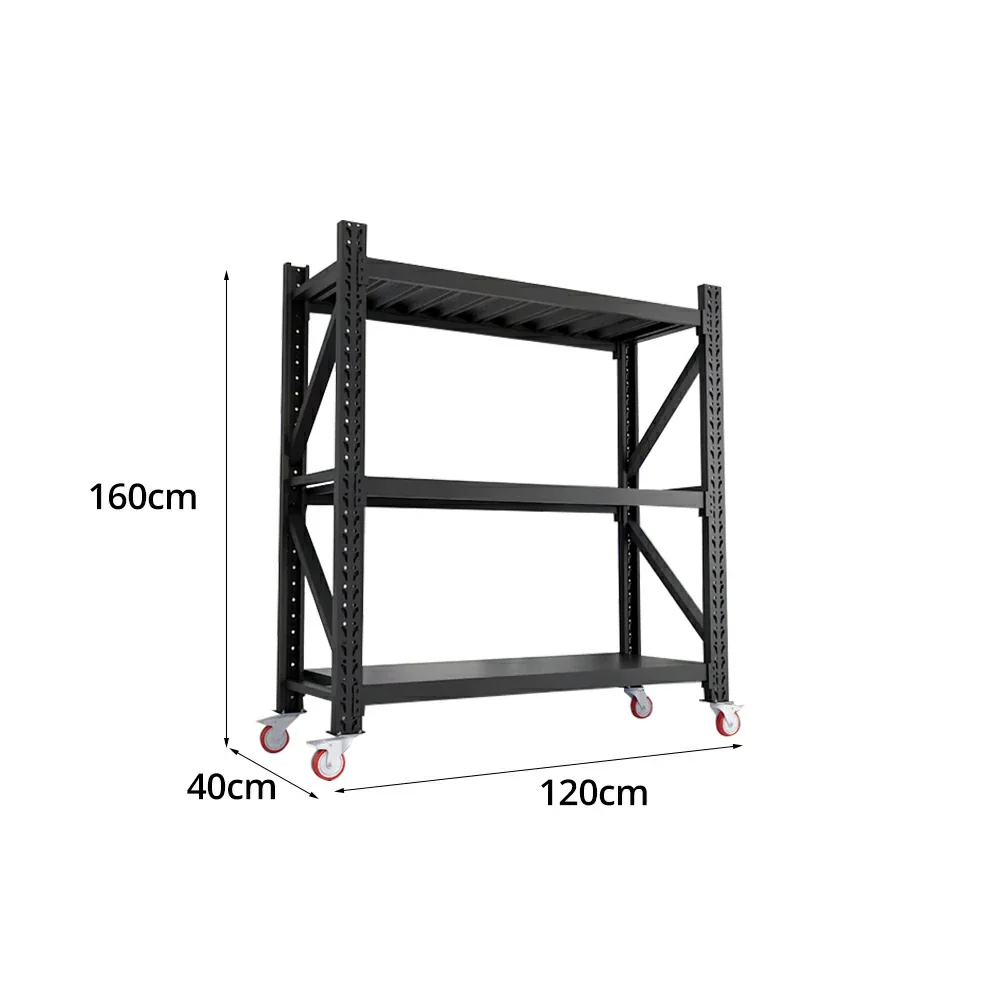 GROVIA 3-Tier 100/120cm Storage Shelving Rack, Screw-Free Steel Frame, Swivel Castors with Brakes, Stable Design - Black - Image 6
