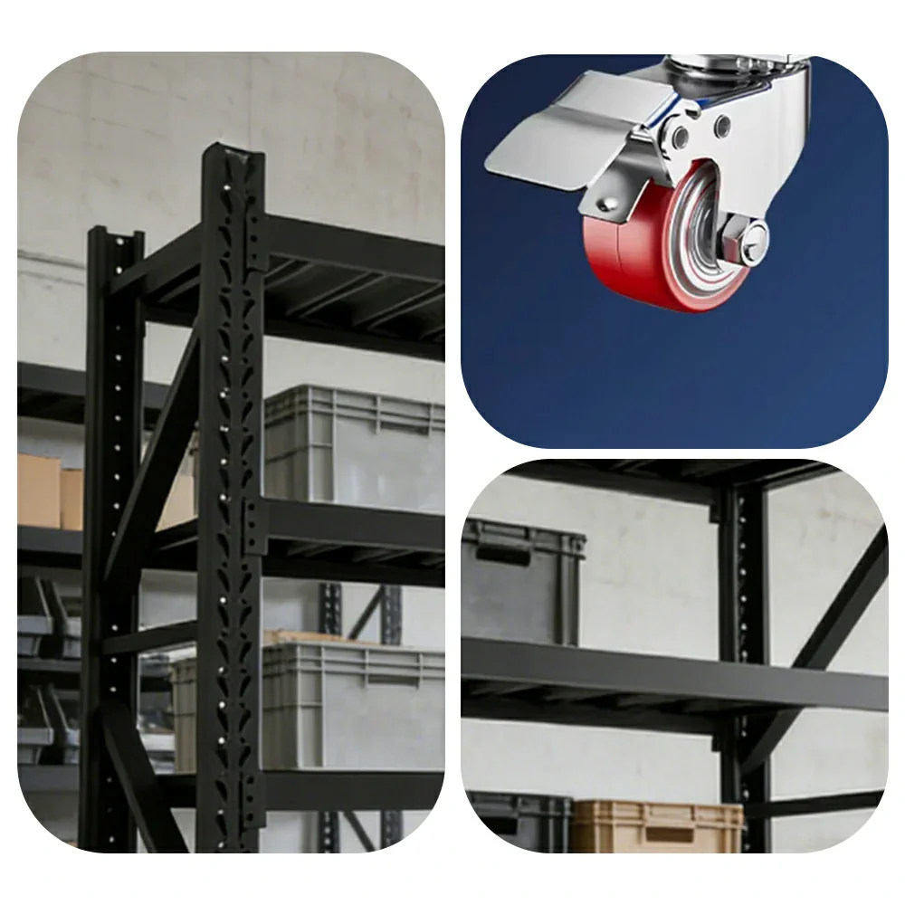 GROVIA 4-Tier 100/120cm Storage Shelving Rack, Screw-Free Steel Frame, Swivel Castors with Brakes, Stable Design - Black - Image 3