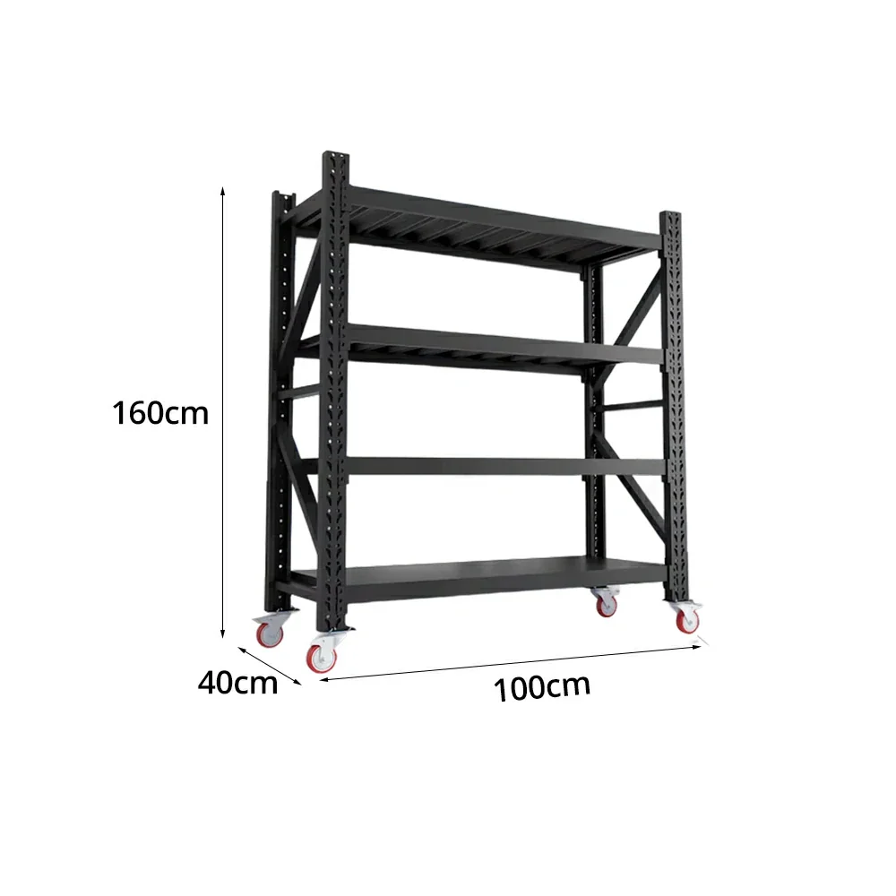 GROVIA 4-Tier 100/120cm Storage Shelving Rack, Screw-Free Steel Frame, Swivel Castors with Brakes, Stable Design - Black - Image 5