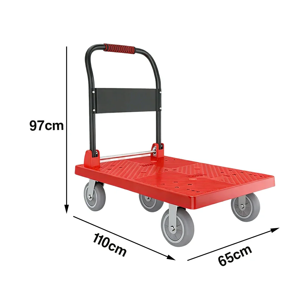 GROVIA Heavy-Duty Platform Trolley - 110x66cm Reinforced Dual-Tube Frame, 6-Inch Industrial Grey Rubber Wheels, Stable & Smooth Transport - Red - Image 5