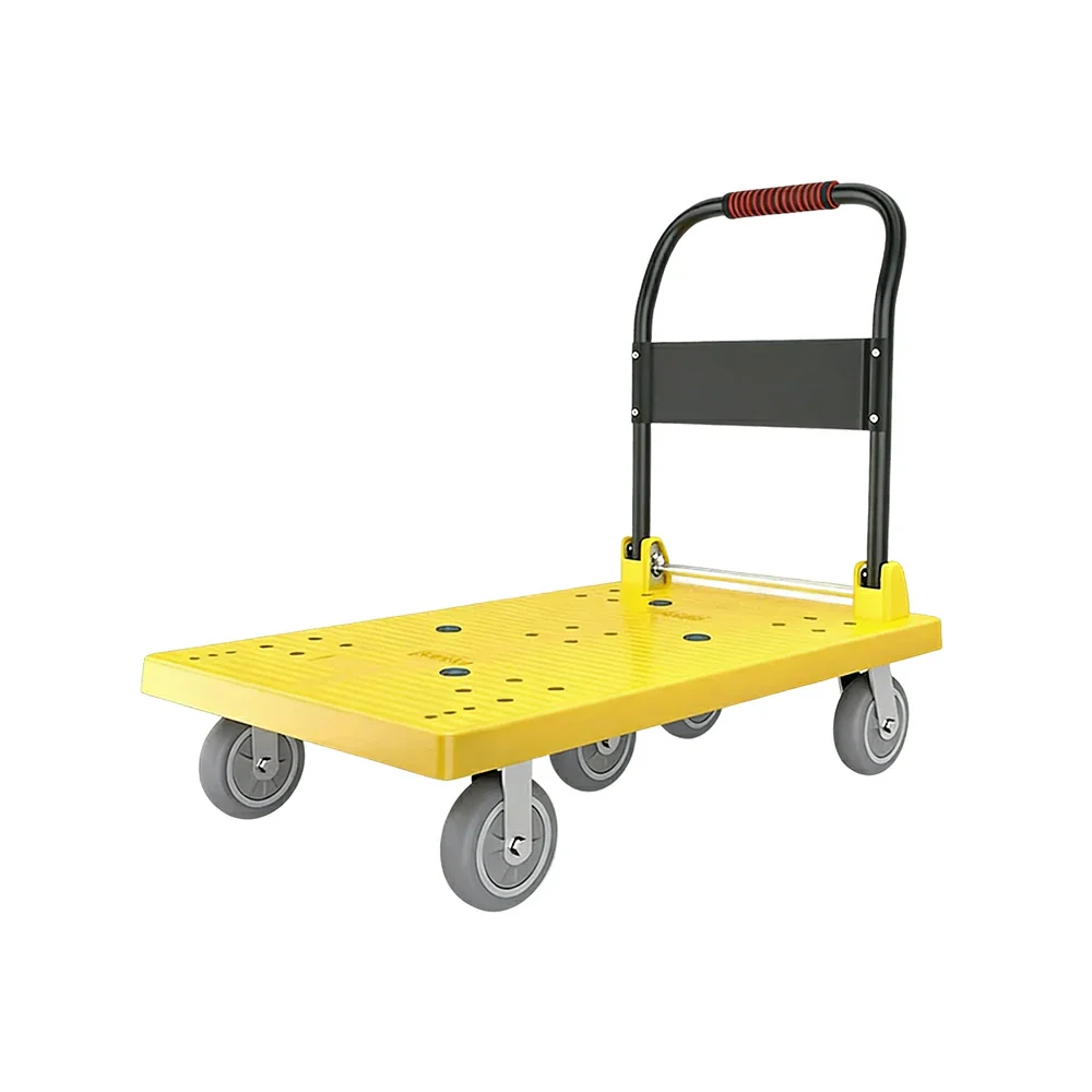 GROVIA Heavy-Duty Platform Trolley - 110x66cm Reinforced Dual-Tube Frame, 6-Inch Industrial Grey Rubber Wheels, Stable & Smooth Transport - Yellow